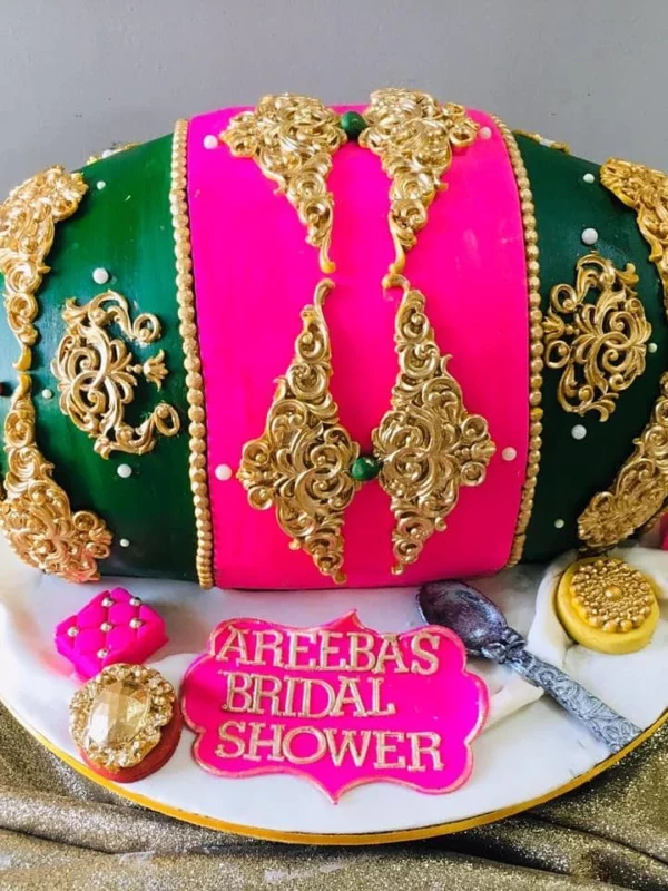 Pink and Green Dholki Cake