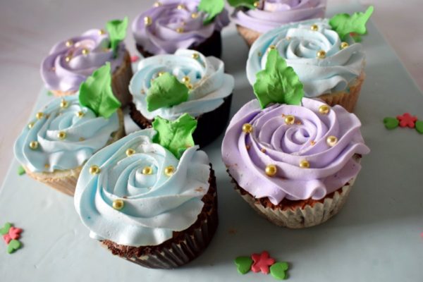 Rose Swirl Cupcakes Blue and Purple