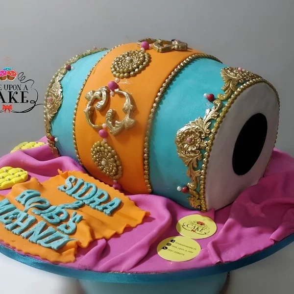 Dholki Cake - Orange & Sky Blue