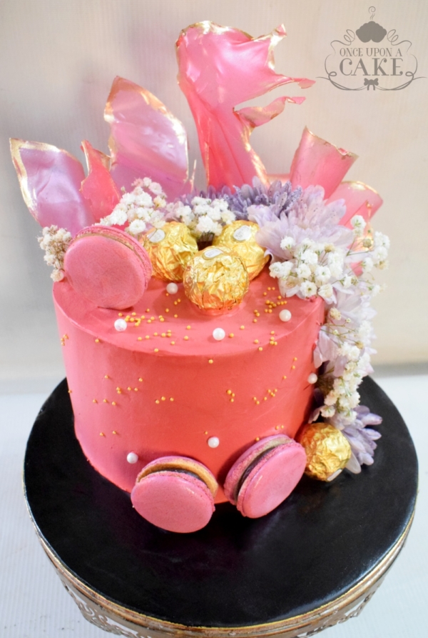 Pink Rustic Floral Cake